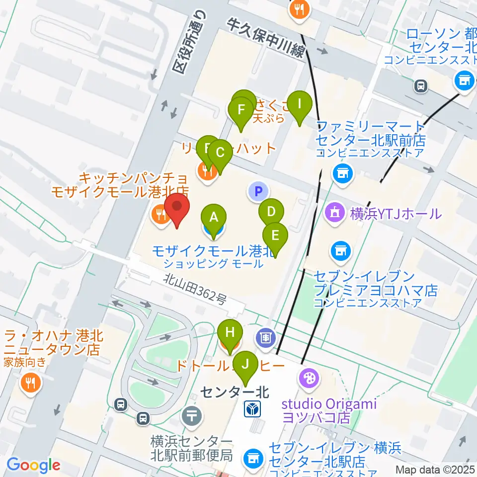 島村楽器 モザイクモール港北店周辺のカフェ一覧地図