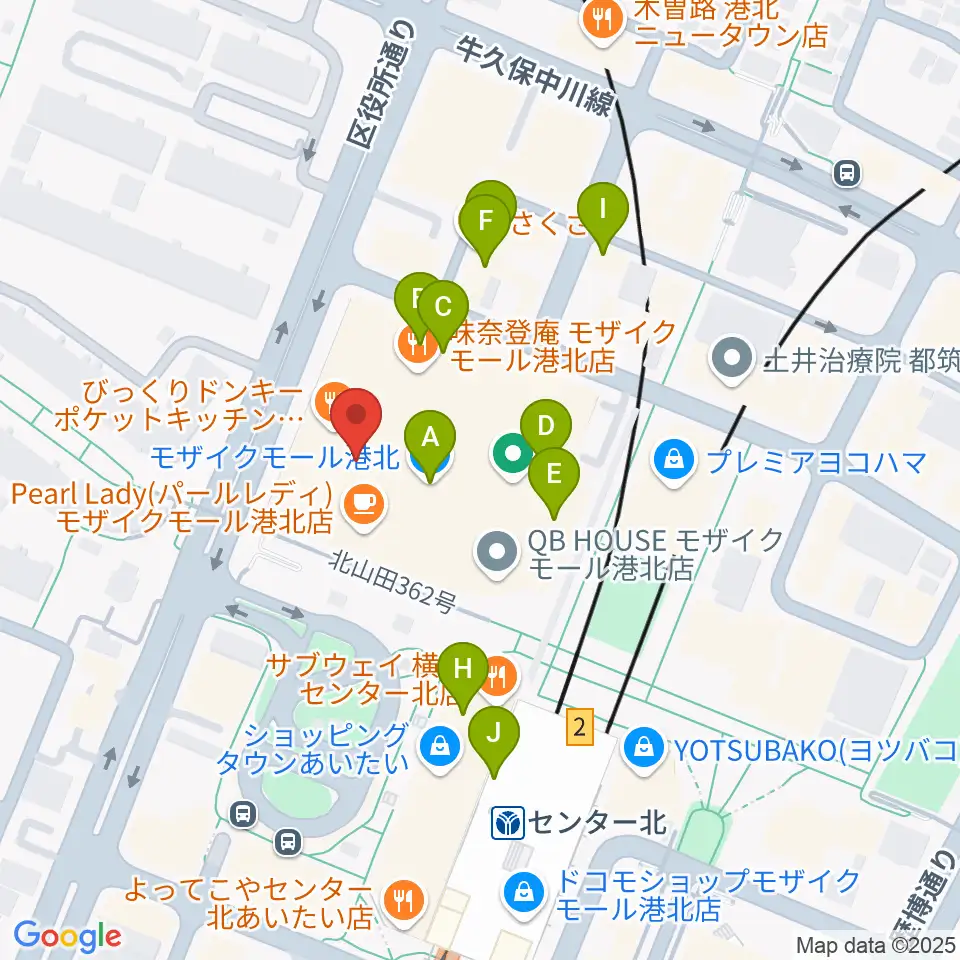 島村楽器 モザイクモール港北店周辺のカフェ一覧地図