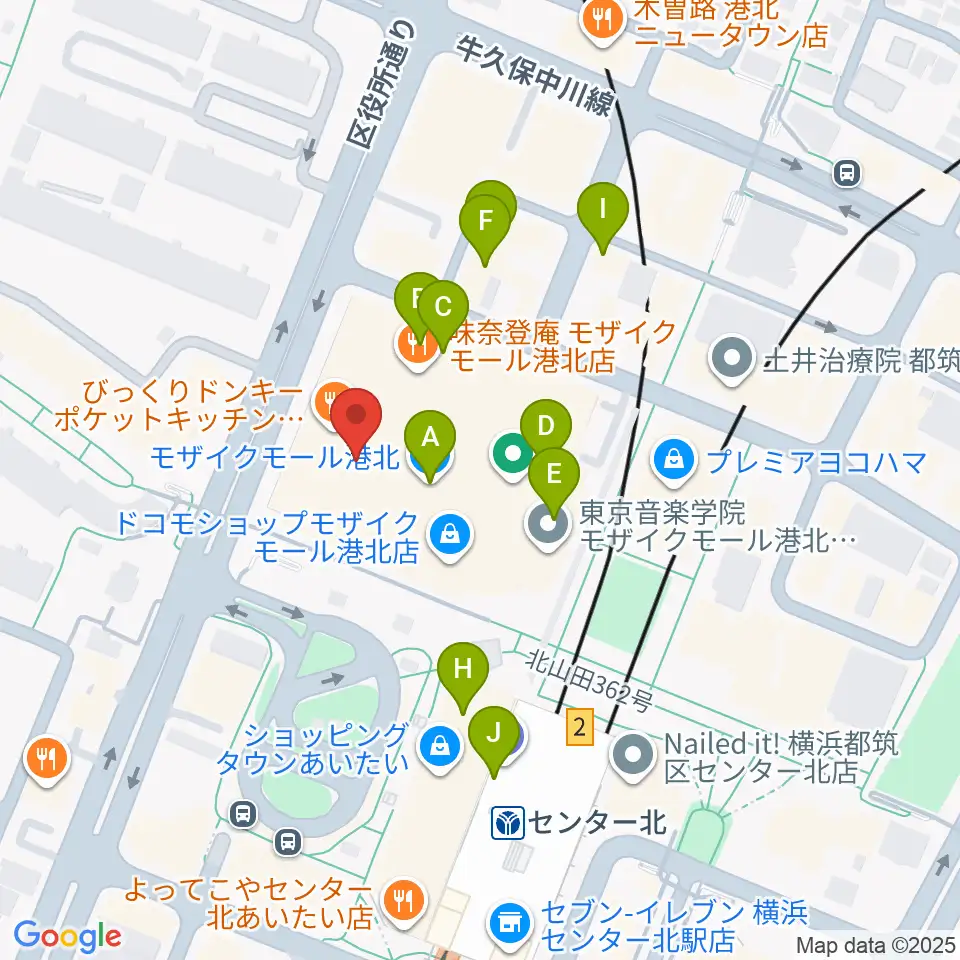 島村楽器 モザイクモール港北店周辺のカフェ一覧地図