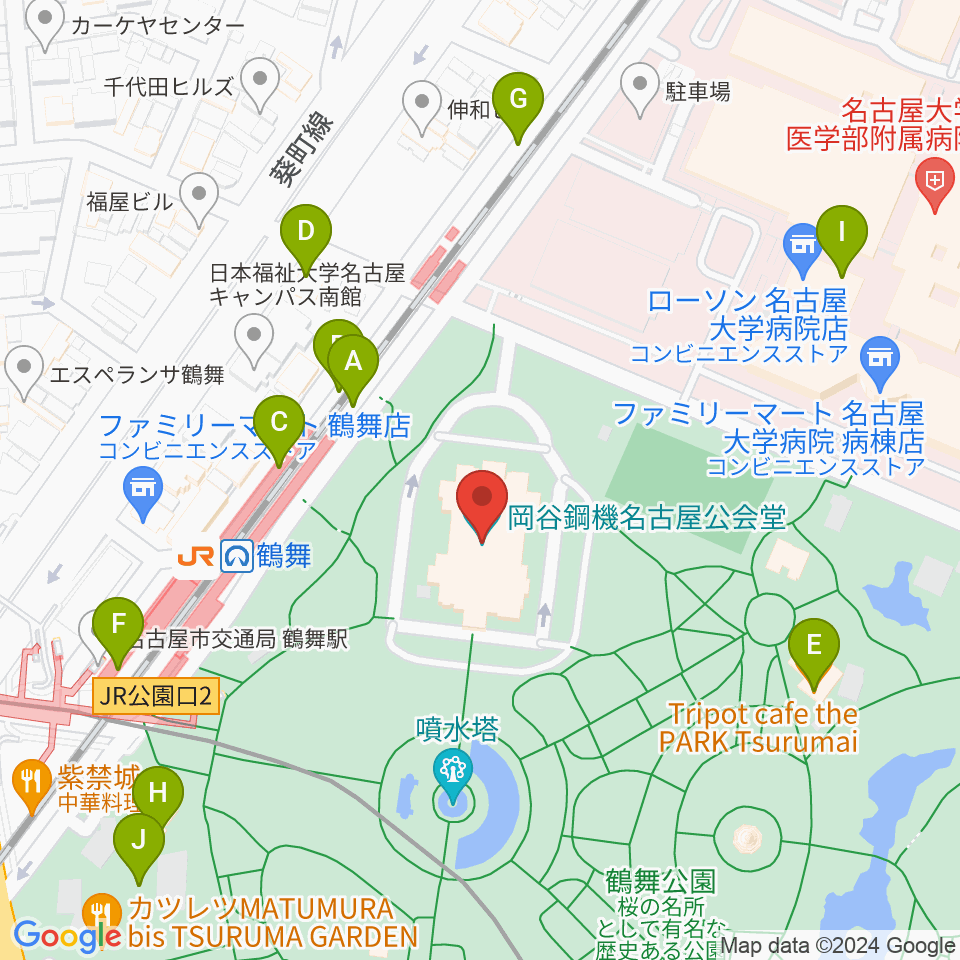 岡谷鋼機名古屋公会堂周辺のカフェ一覧地図