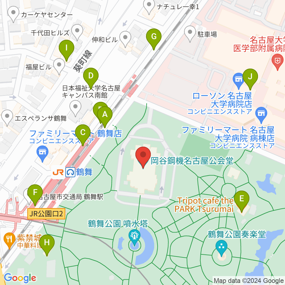 岡谷鋼機名古屋公会堂周辺のカフェ一覧地図