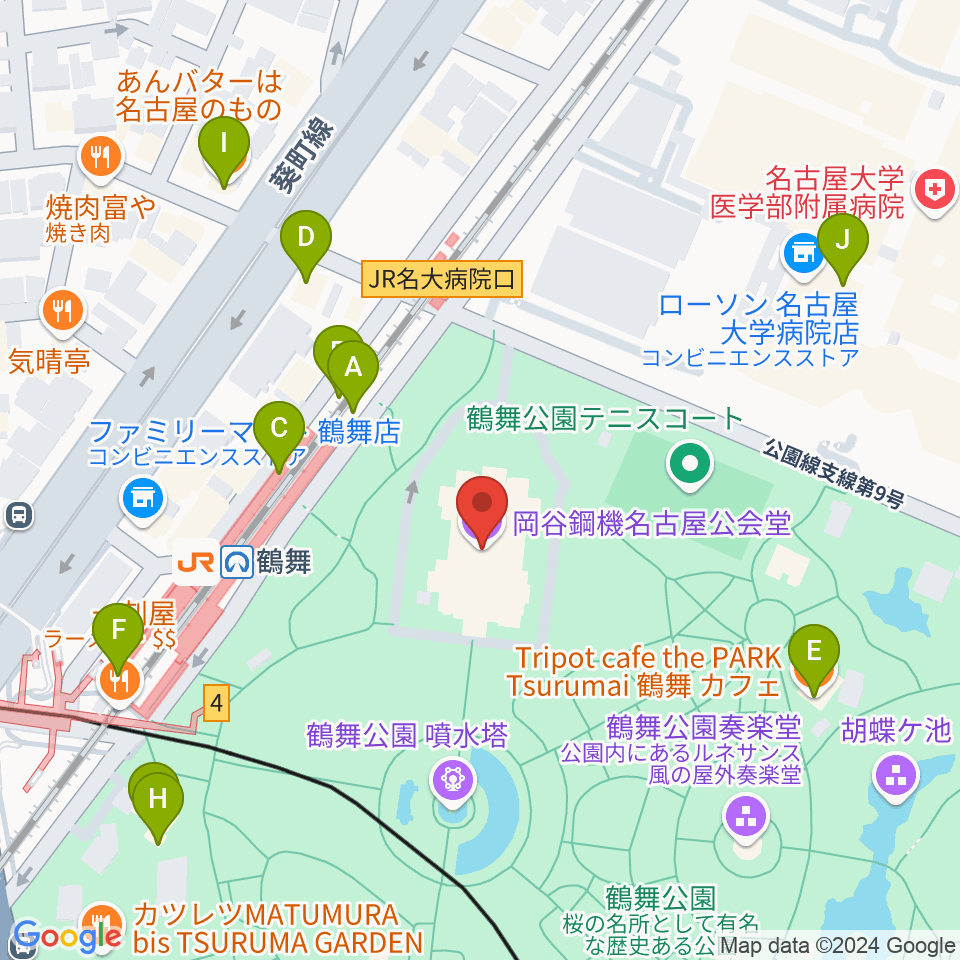 岡谷鋼機名古屋公会堂周辺のカフェ一覧地図