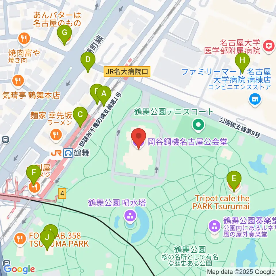 岡谷鋼機名古屋公会堂周辺のカフェ一覧地図
