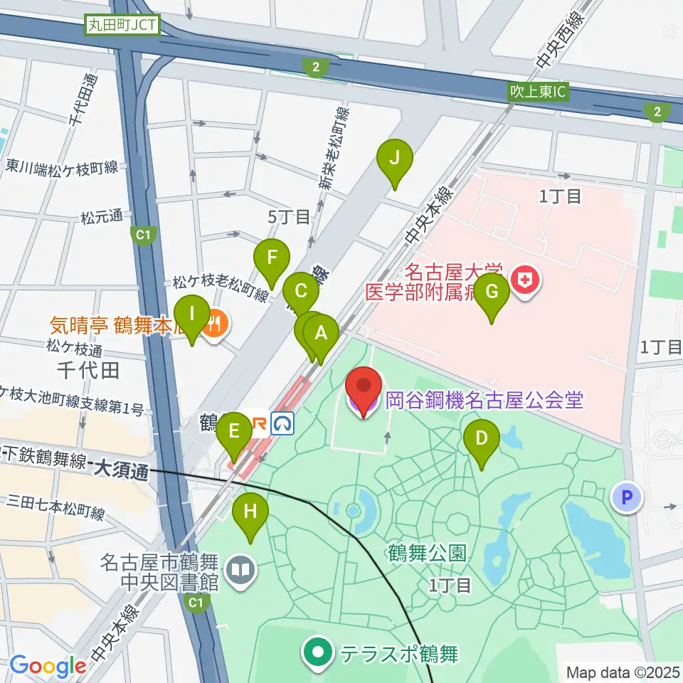 岡谷鋼機名古屋公会堂周辺のカフェ一覧地図