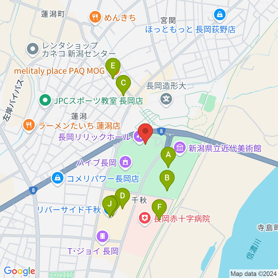 長岡リリックホール周辺のカフェ一覧地図