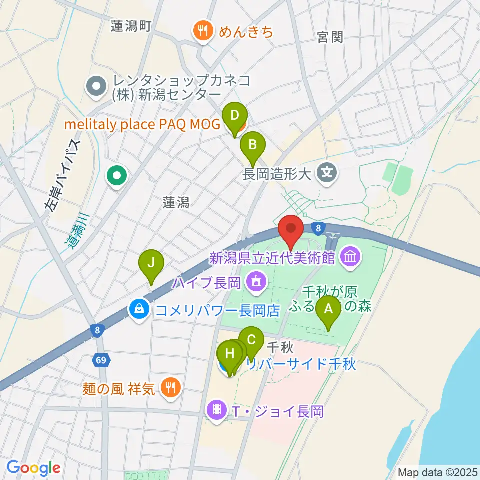 長岡リリックホール周辺のカフェ一覧地図