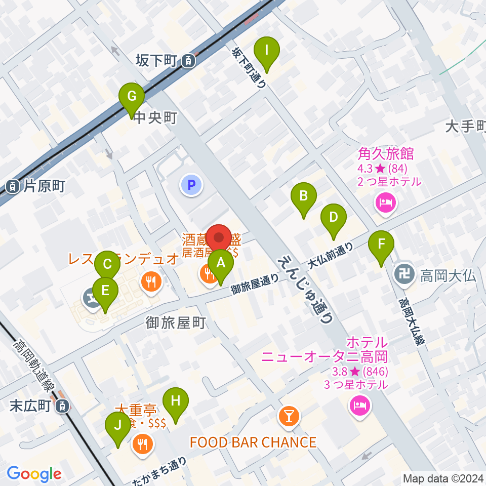 高岡クローバーホール周辺のカフェ一覧地図