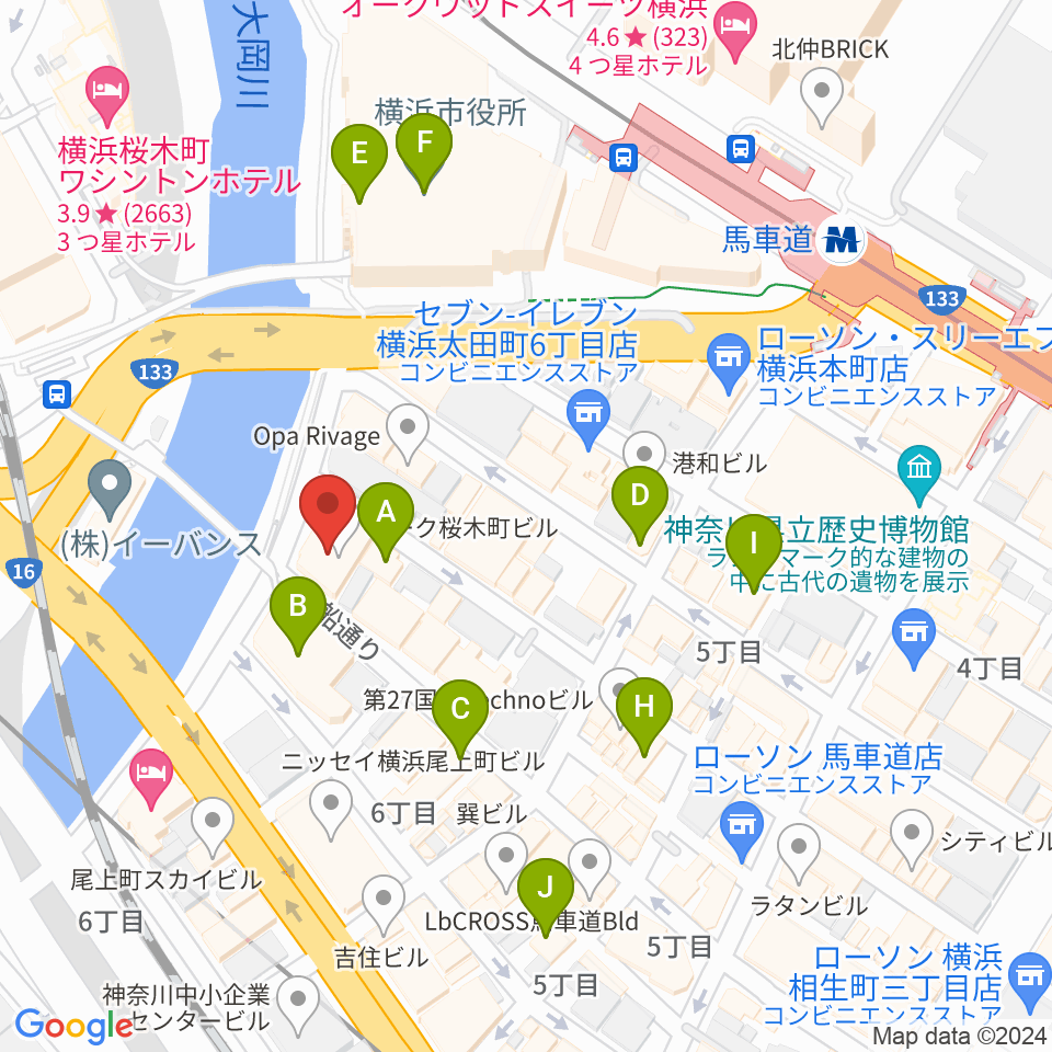 カワイ横浜周辺のカフェ一覧地図