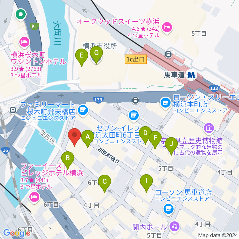 カワイ横浜周辺のカフェ一覧地図