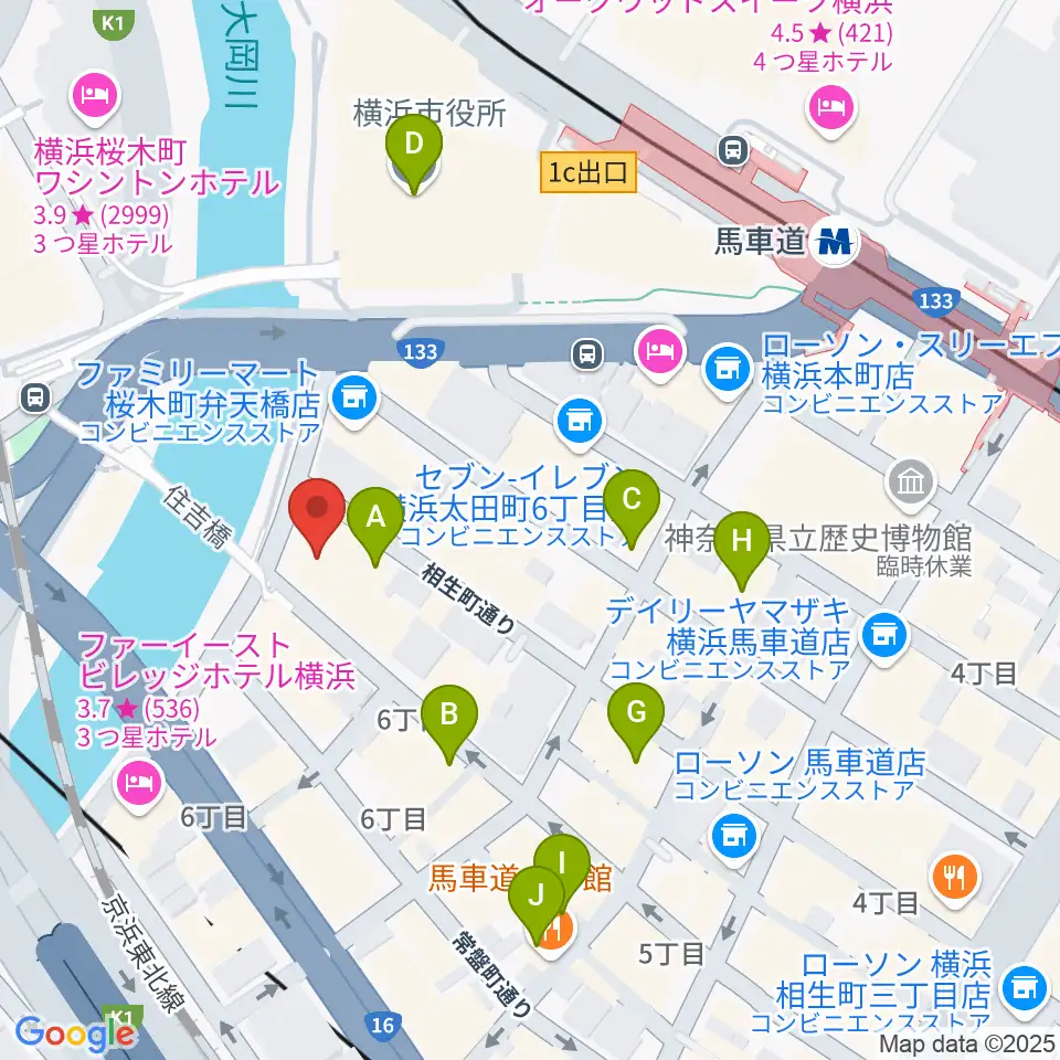 カワイ横浜周辺のカフェ一覧地図