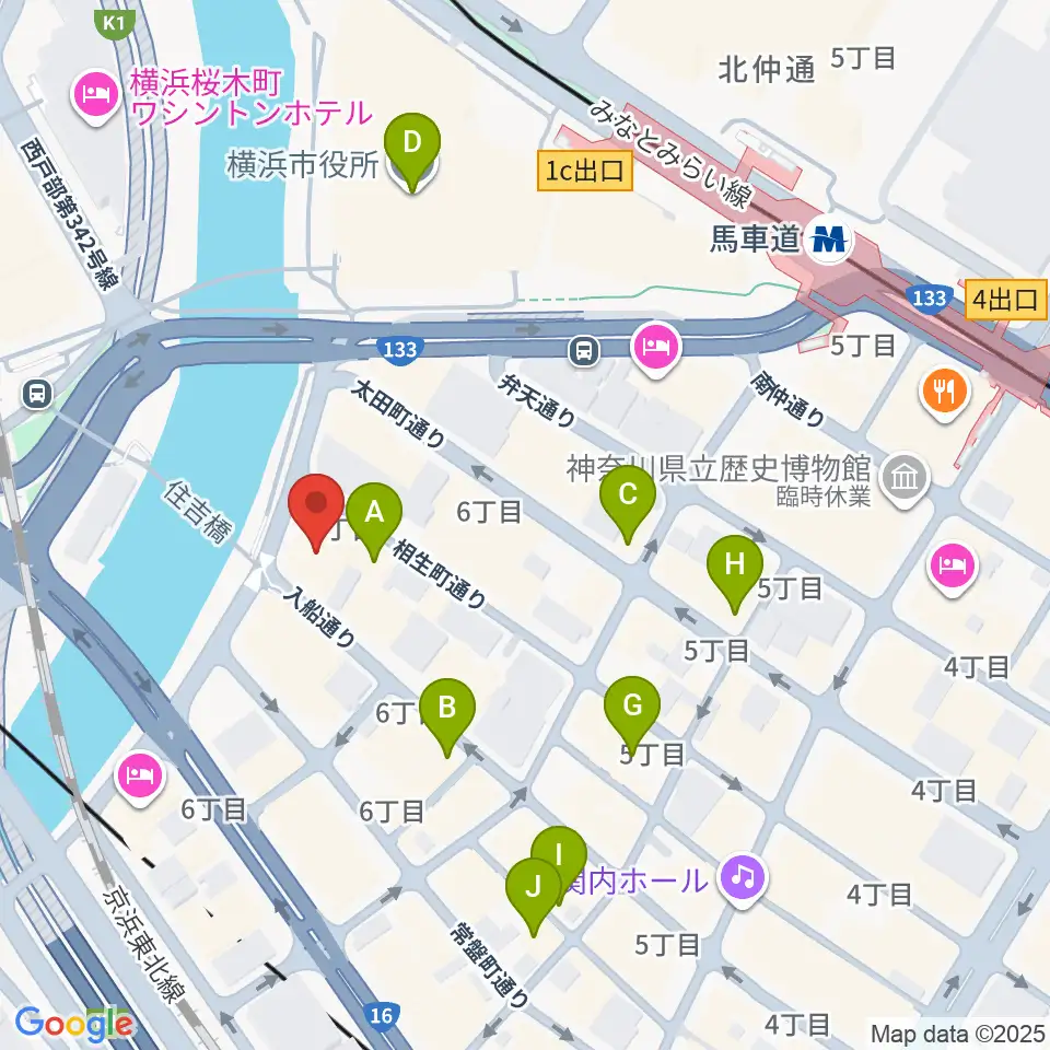 カワイ横浜周辺のカフェ一覧地図