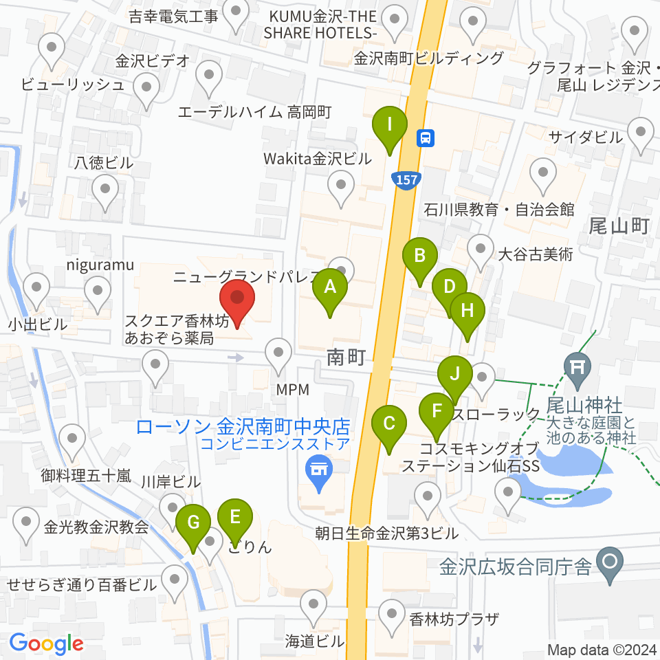 金沢市文化ホール周辺のカフェ一覧地図