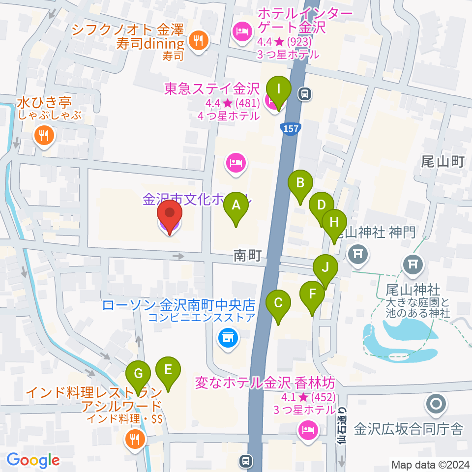 金沢市文化ホール周辺のカフェ一覧地図