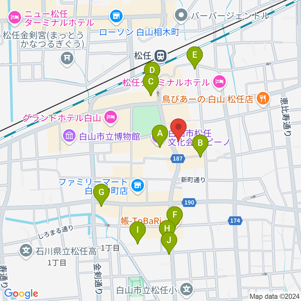 白山市松任学習センタープララ周辺のカフェ一覧地図