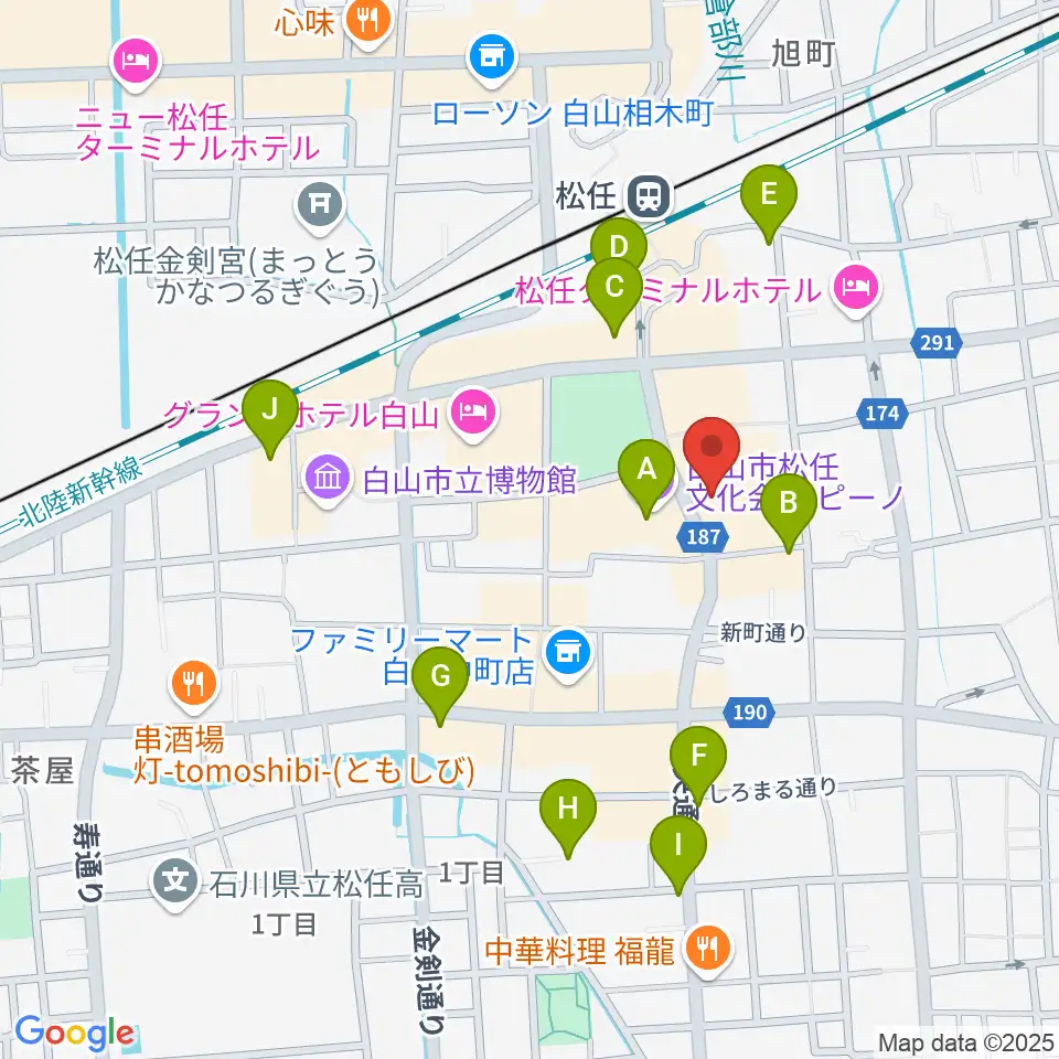 白山市松任学習センタープララ周辺のカフェ一覧地図