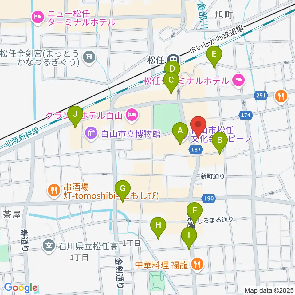 白山市松任学習センタープララ周辺のカフェ一覧地図