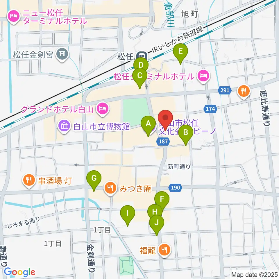 白山市松任学習センタープララ周辺のカフェ一覧地図