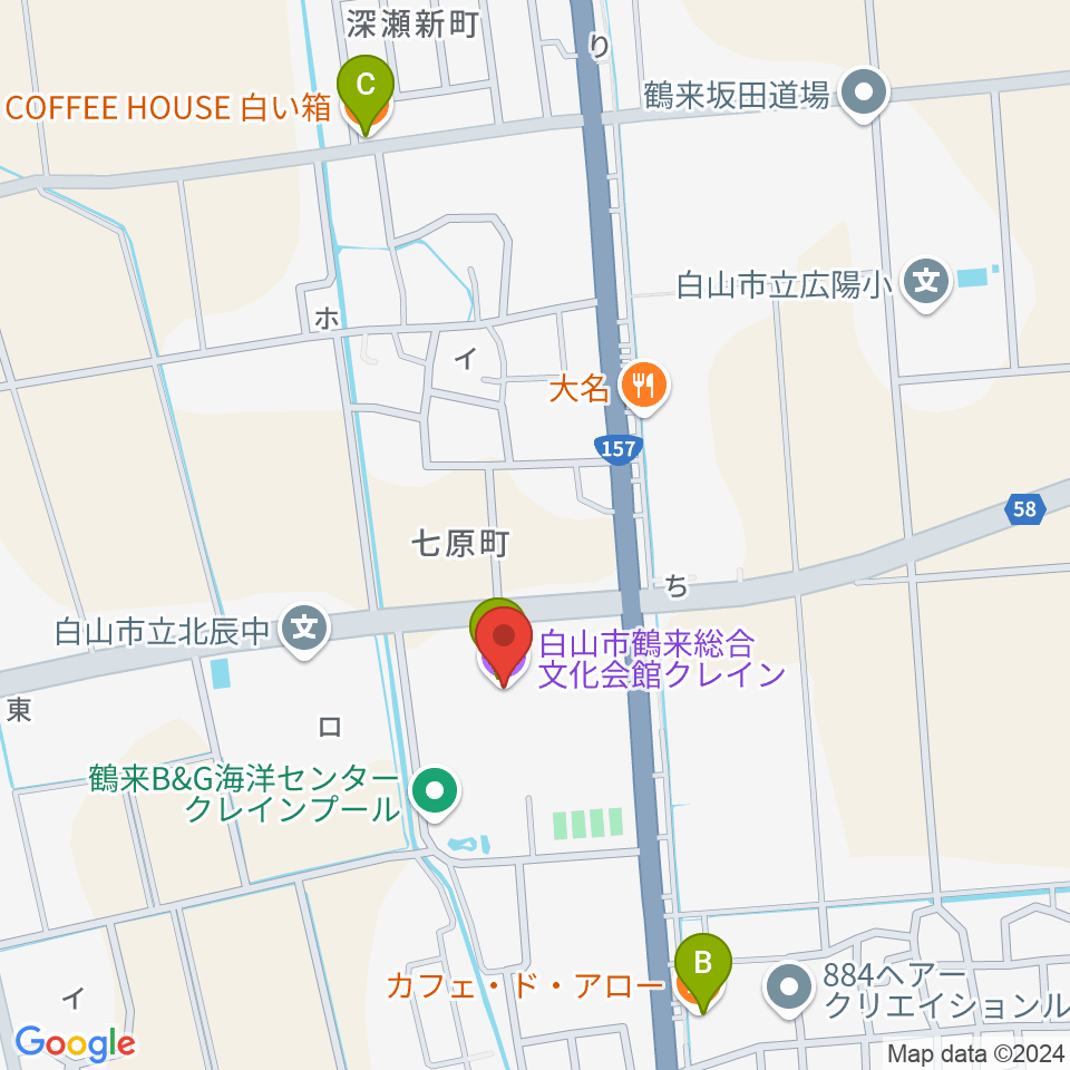 白山市鶴来総合文化会館クレイン周辺のカフェ一覧地図