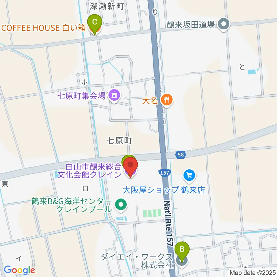 白山市鶴来総合文化会館クレイン周辺のカフェ一覧地図