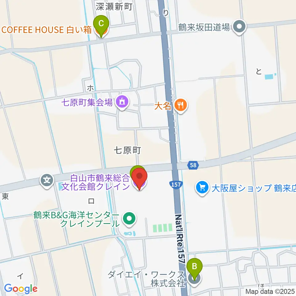 白山市鶴来総合文化会館クレイン周辺のカフェ一覧地図