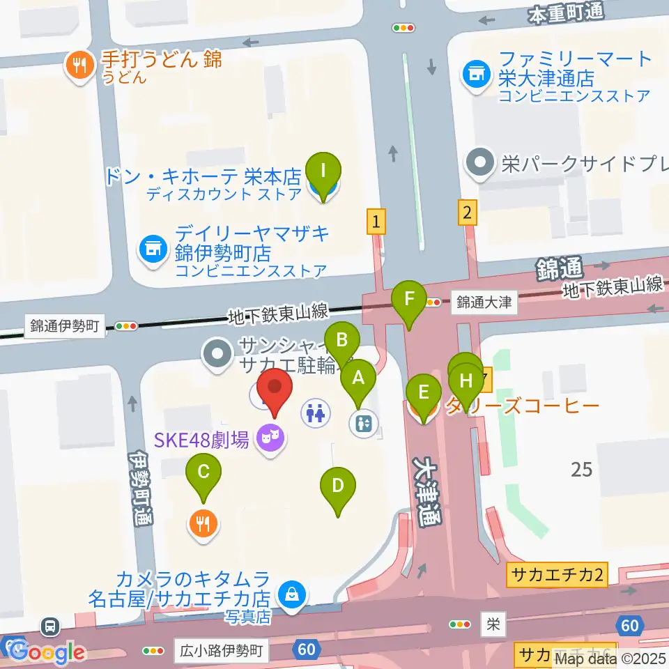 SKE48劇場周辺のカフェ一覧地図