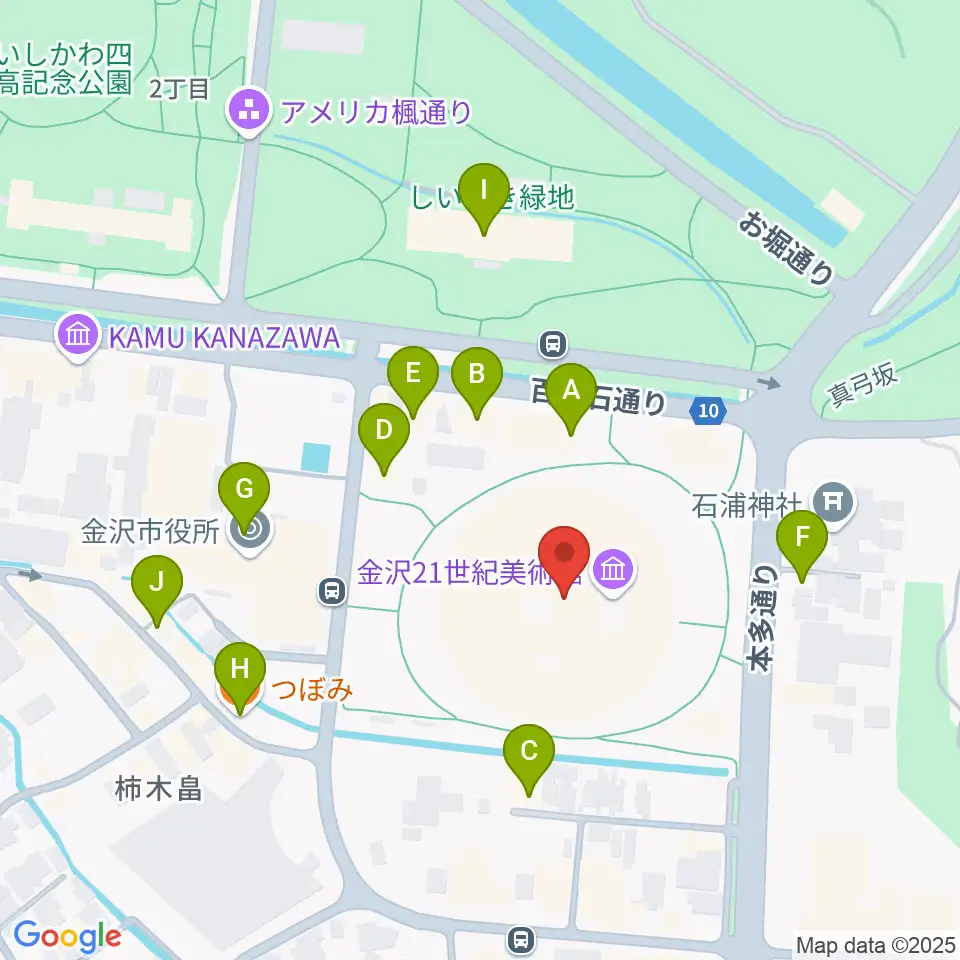 金沢21世紀美術館周辺のカフェ一覧地図