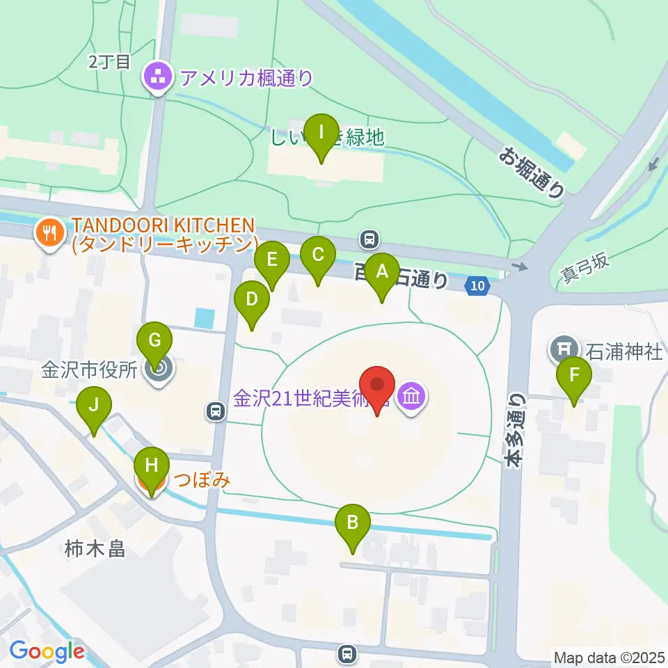 金沢21世紀美術館周辺のカフェ一覧地図