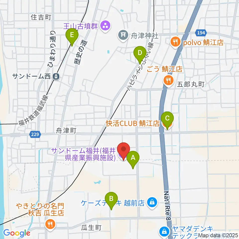 サンドーム福井周辺のカフェ一覧地図