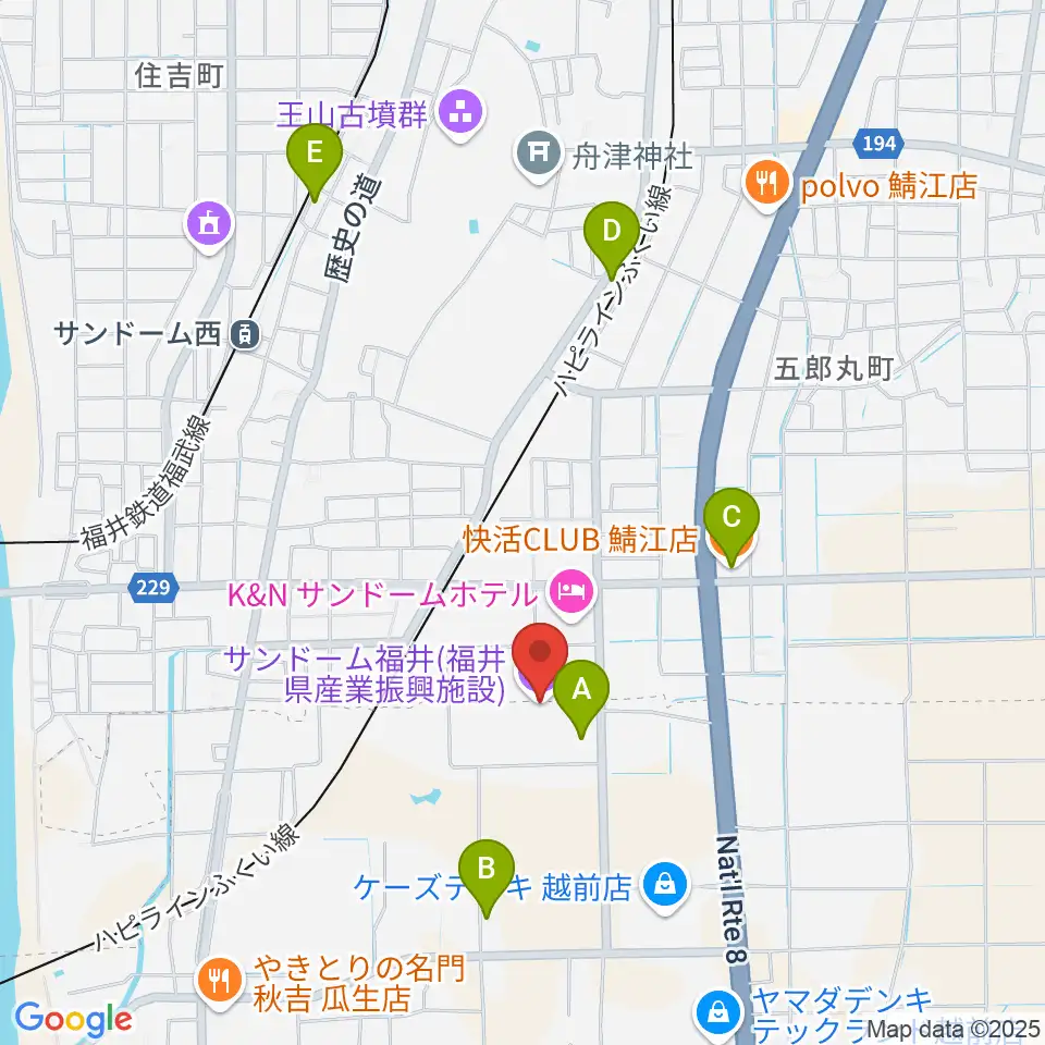 サンドーム福井周辺のカフェ一覧地図