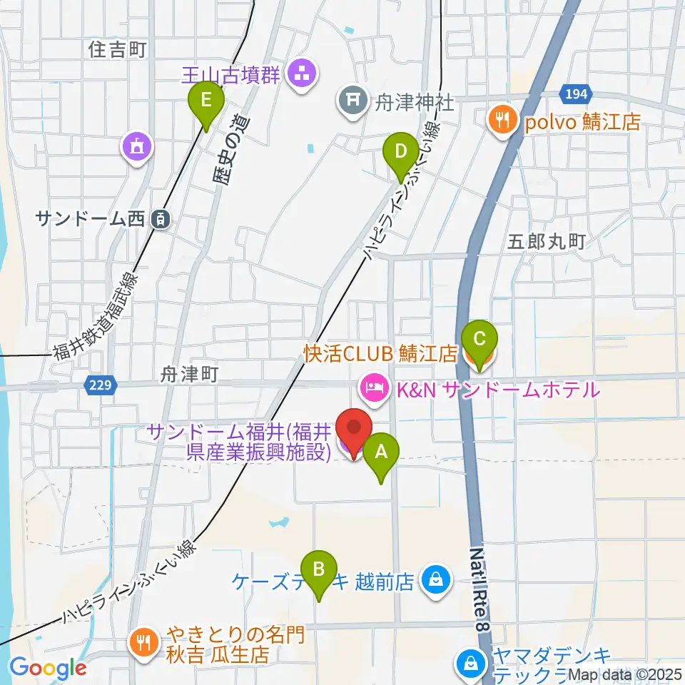サンドーム福井周辺のカフェ一覧地図