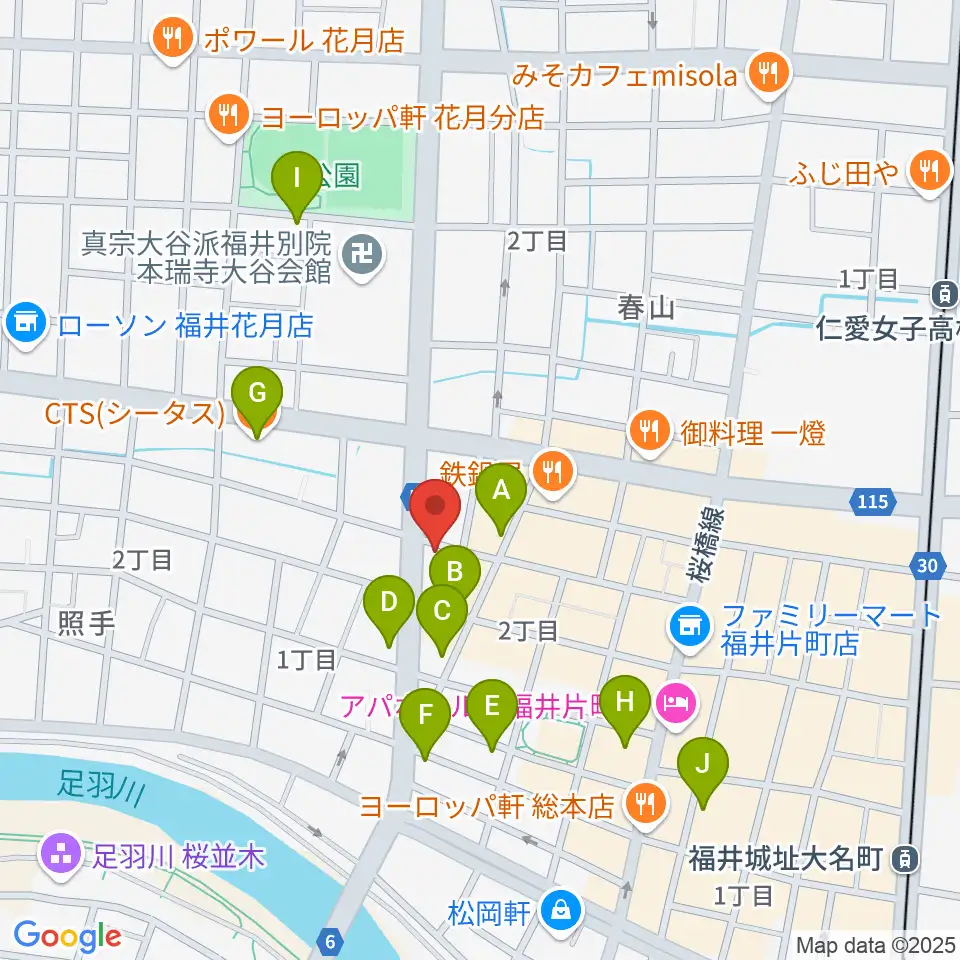 福井JUNK FAB周辺のカフェ一覧地図