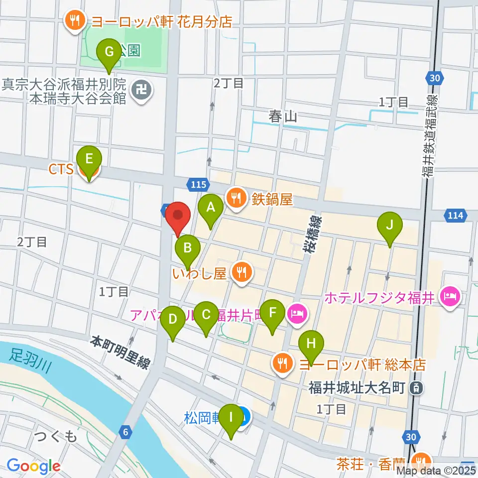 福井JUNK FAB周辺のカフェ一覧地図