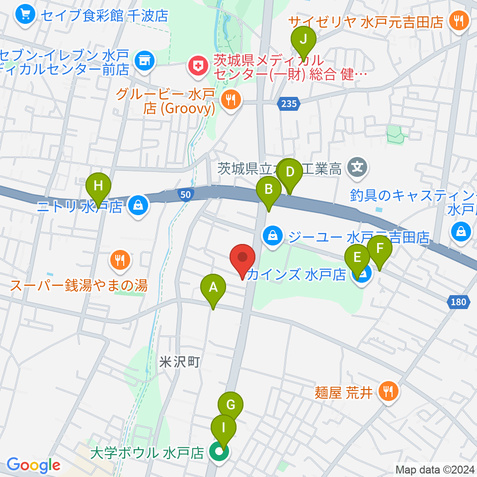 水戸90EAST周辺のカフェ一覧地図