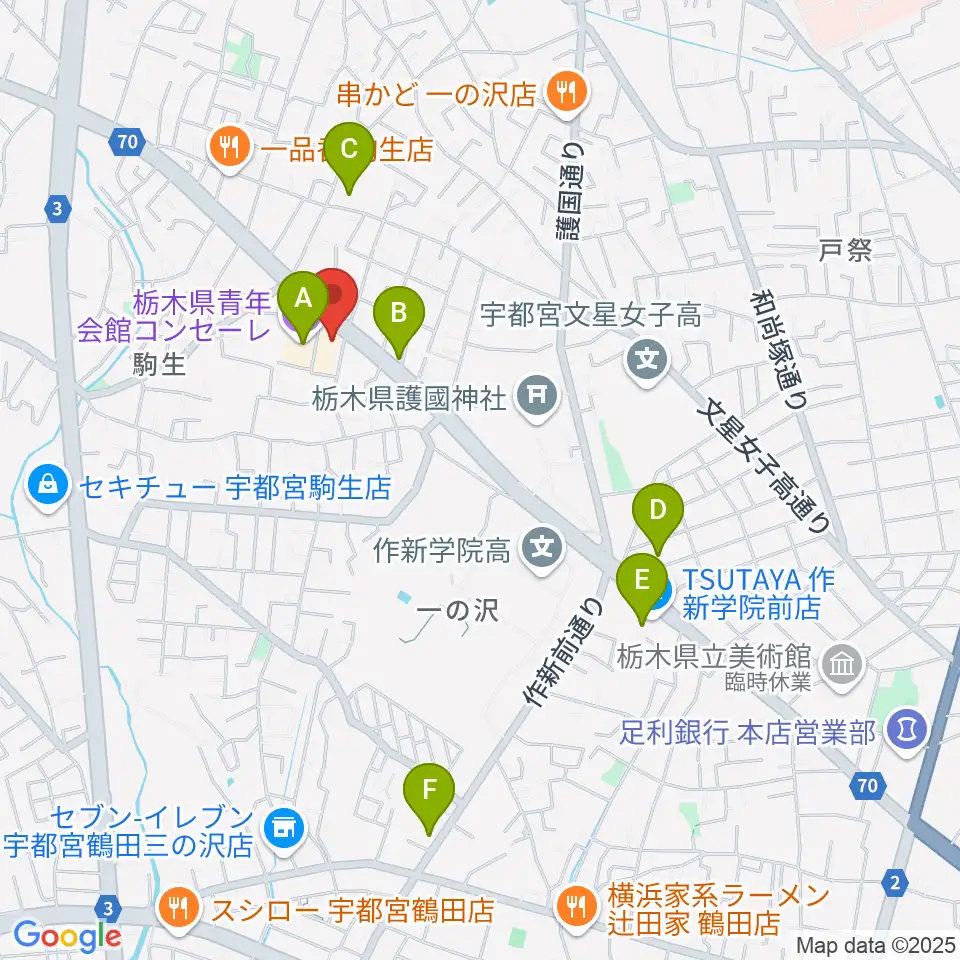 栃木県教育会館周辺のカフェ一覧地図