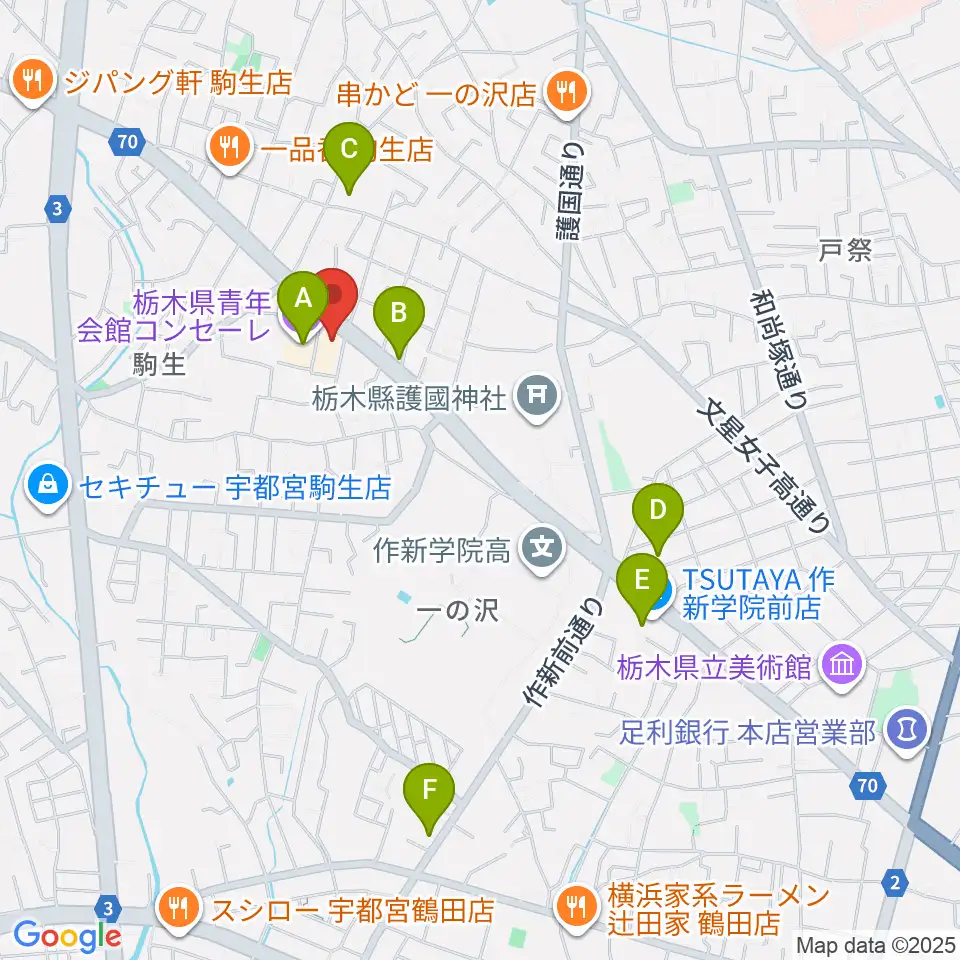 栃木県教育会館周辺のカフェ一覧地図
