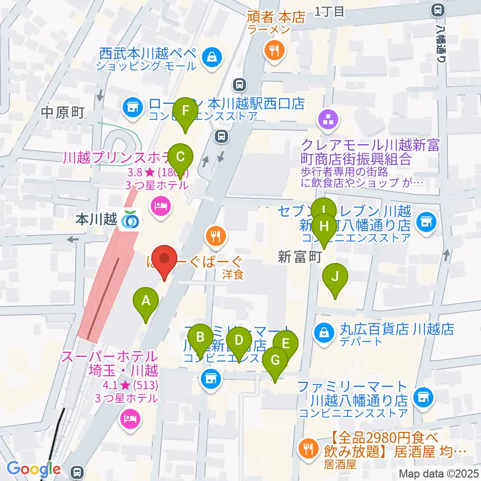 川越ステップヘブン周辺のカフェ一覧地図