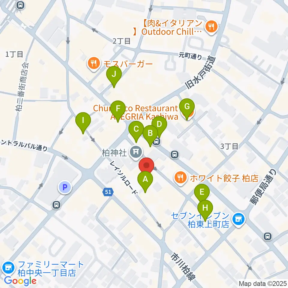 柏PALOOZA周辺のカフェ一覧地図
