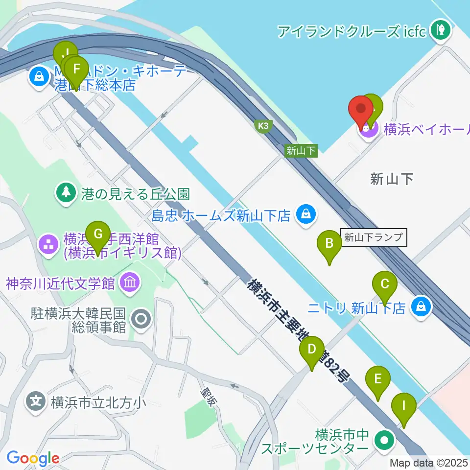 横浜ベイホール周辺のカフェ一覧地図