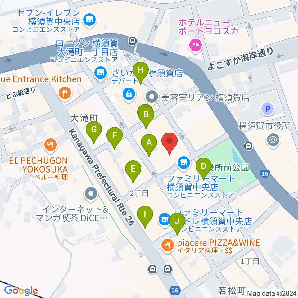 横須賀ヤンガーザンイエスタディ周辺のカフェ一覧地図