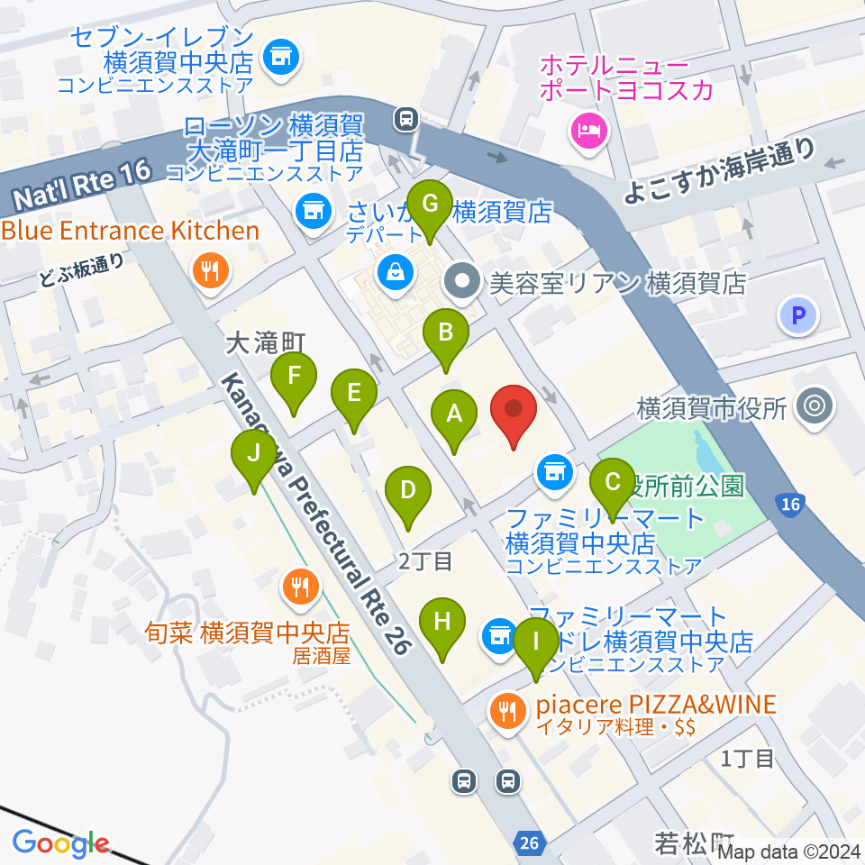 横須賀ヤンガーザンイエスタディ周辺のカフェ一覧地図