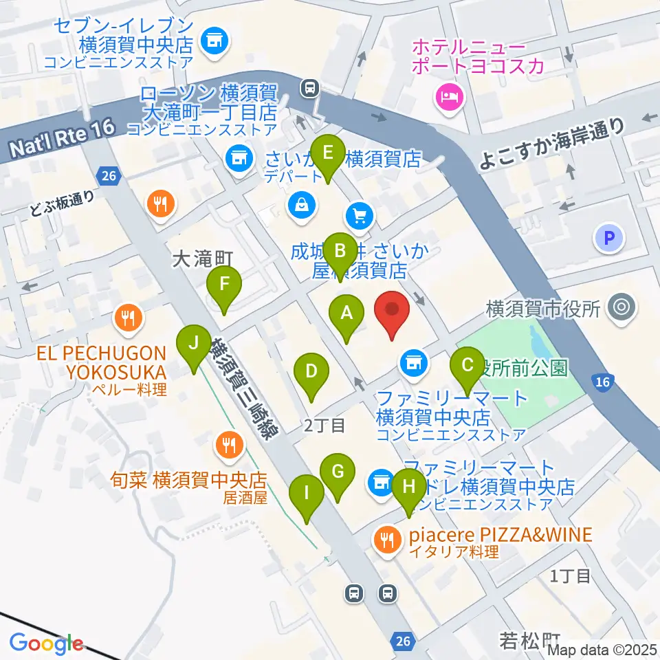 横須賀ヤンガーザンイエスタディ周辺のカフェ一覧地図