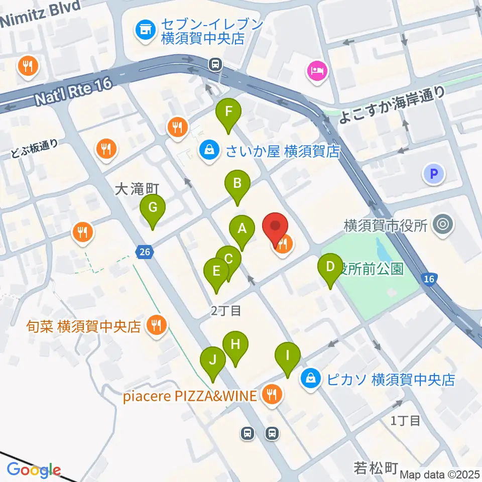 横須賀ヤンガーザンイエスタディ周辺のカフェ一覧地図