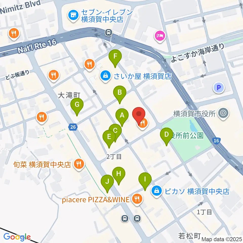 横須賀ヤンガーザンイエスタディ周辺のカフェ一覧地図