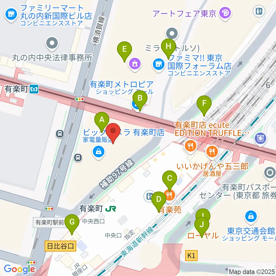 有楽町よみうりホール周辺のカフェ一覧地図