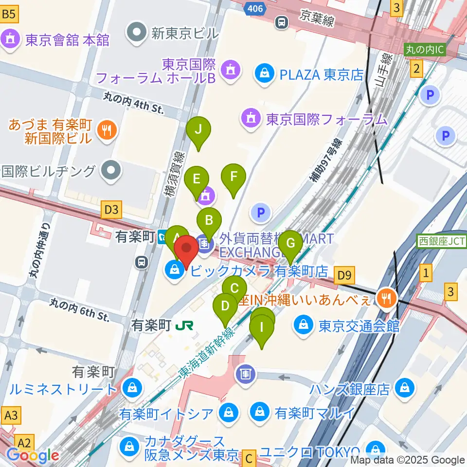 有楽町よみうりホール周辺のカフェ一覧地図