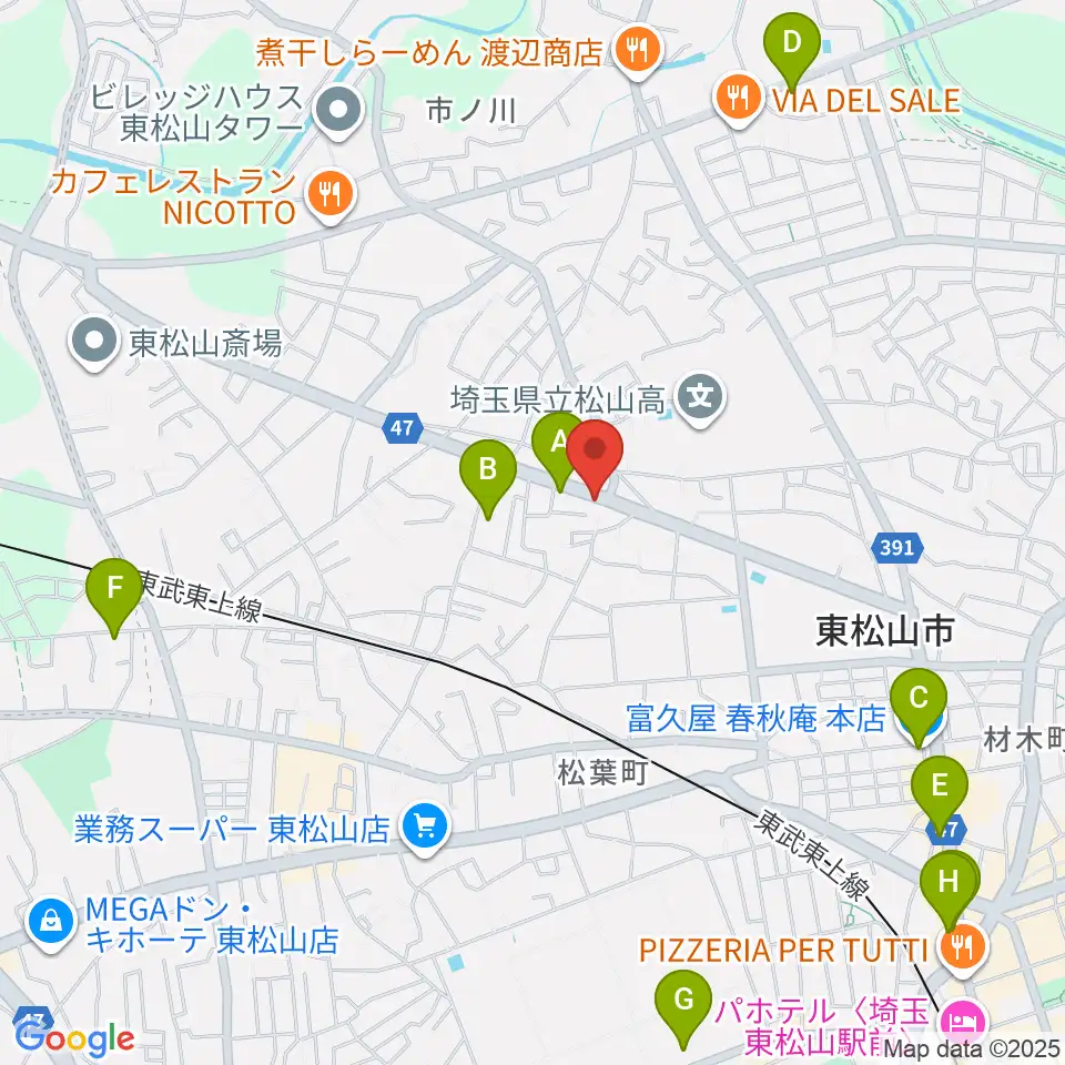 杉田楽器店周辺のカフェ一覧地図