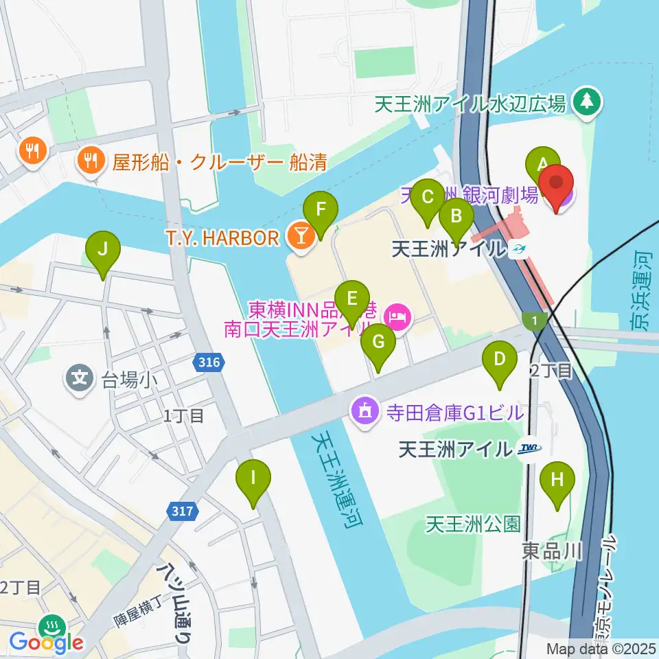 天王洲 銀河劇場周辺のカフェ一覧地図