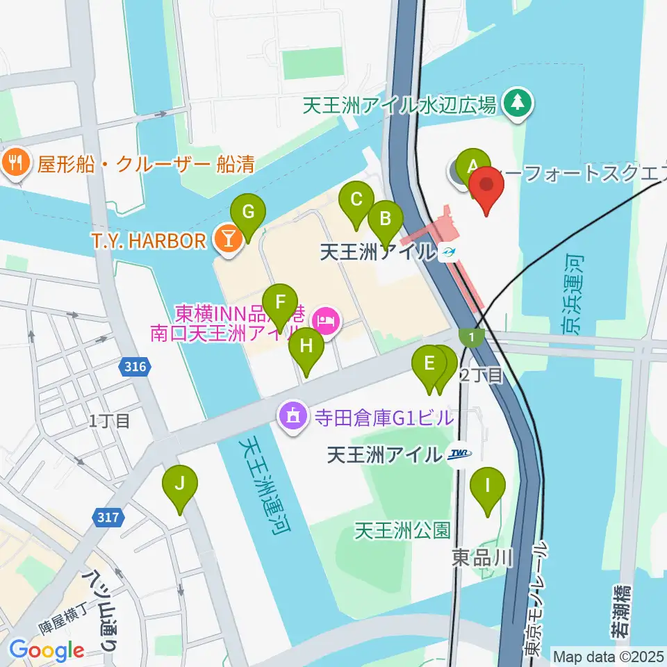 天王洲 銀河劇場周辺のカフェ一覧地図