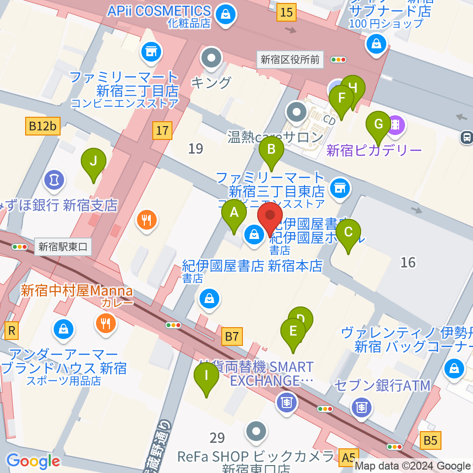 紀伊國屋ホール周辺のカフェ一覧地図