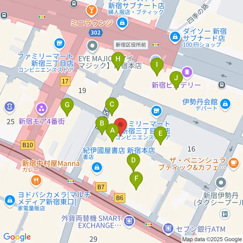 紀伊國屋ホール周辺のカフェ一覧地図